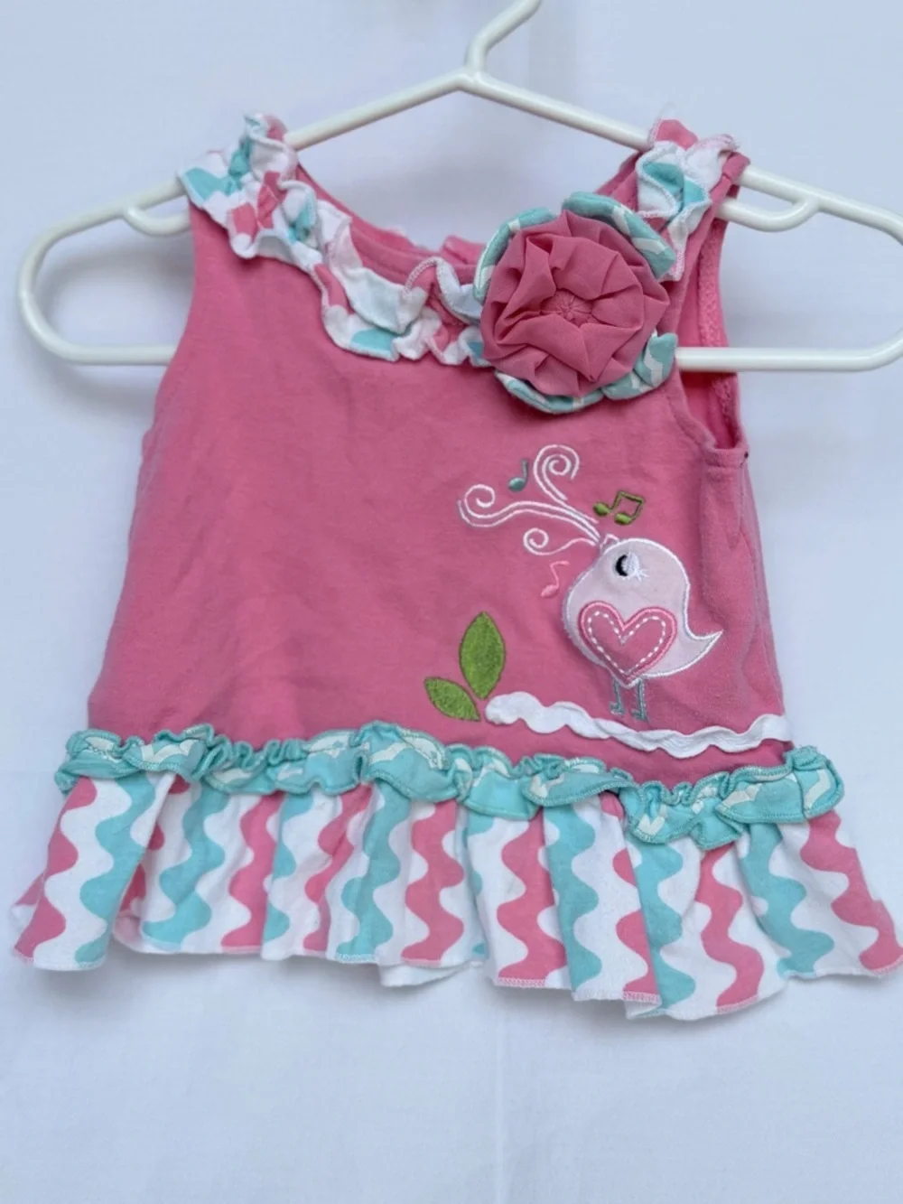 6 MTH Baby Essentials Pink and Aqua Ruffle Two-Piece Set